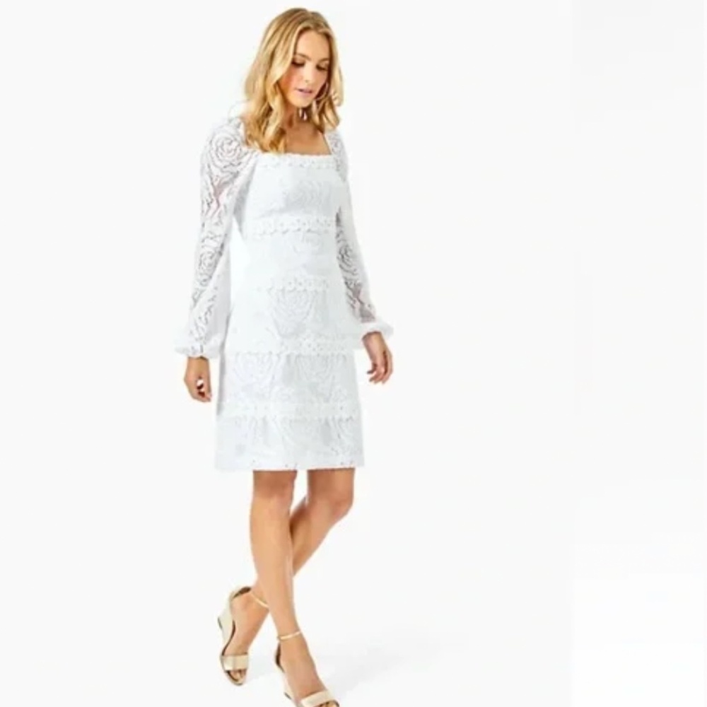 Lily Pulitzer Zoella Resort Wear White Bungalow Blossom Lace Dress - Picture 2 of 5
